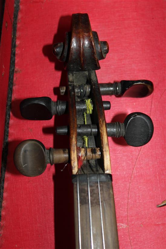 A 19th century violin, case & two bows